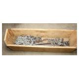 Wood Tool Box w/Misc Chain Pieces