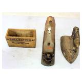 (3) Vintage Items - Plane, Box & Iron