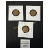 3 Lincoln Cents - 1919 'P', 1919 'D', 1919 'S'