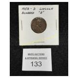 Blobbed B - 1958 'D' Lincoln Cent - Uncirculated