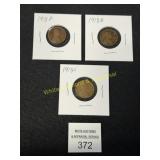 3 Lincoln Cents - 1918 'P', 1918 'D', 1918 'S'