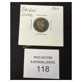 1907 Barber Dime - Toned - Higher Grade