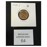 1955 'S' Lincoln Cent - L On the Edge - Uncirculat