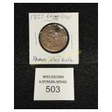 US - 1851 Large Cent - Square Nail Hole - Nice Det