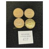 4 Canadian Dollar Coins - 1988, 1989, 1993, 2012