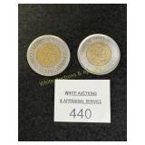 2 Canadian Two Dollar Coins - 1996 - 2008