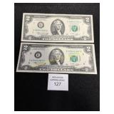 2 US 1976 $2 Bills - Uncirculated