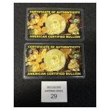 2 Certified Raw Nugget Cards with 22 Karat Gold