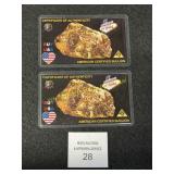 2 Certified Raw Nugget Cards with 22 Karat Gold