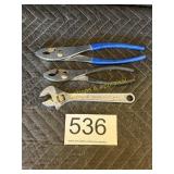 (2) Pliers & Fuller Adjustable Wrench