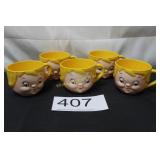 (5) Vintage Plastic Character Shape Mugs