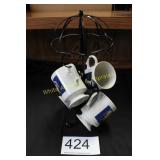Vintage Morton Salt 'Umbrella Girl' Mugs & Stand