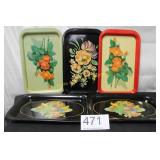 Lithograph Printed Metal Trays - Set of 5