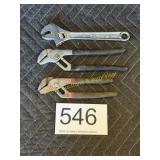 8' Pittsburgh Adjustable Wrench & 2 Adj. Pliers