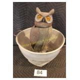 Garden Owl & Aluminum Colander