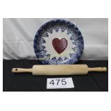 Blue Spongeware Heart Pie Plate & More