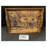 Solid Wood Servant Tray w/Snow Scene