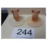 Pink Depression Candle Holders (2)
