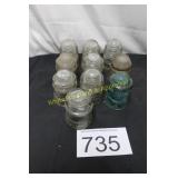 (9) Hemingray #12 Glass Insulators & More