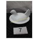 White Milk Glass Hen on Nest