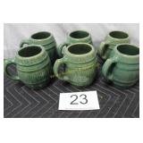 (6) #4 McCoy Green Stoneware Pottery Barrel Mug