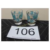 Retro 1970's Turquoise & Gold Shot Glasses