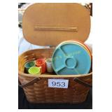 Vintage Hand Woven Splint Wood Picnic Basket