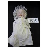 Vtg. Porc. Baby Doll w/Blue Eyes & Lace Bonnet