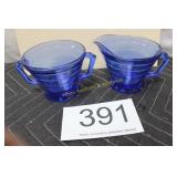 Moderntone Cobalt Blue Cream & Sugar Bowl
