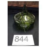 Avocado Green Pressed Glass Round Candy Dish