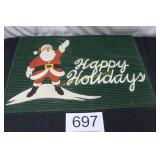 Classic Happy Holidays Green Welcome Mat