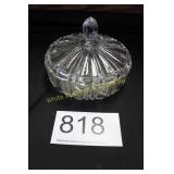 Vtg. Clear Ribbed Pressed Glass Lidded Candy Dish
