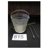 MCM Frosted Vertical Stipe Glass Ice Bucket & Tong