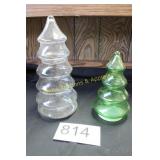 Vtg. Libbey/A-H Glass Christmas Tree Pair