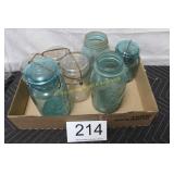 Group of Vintage Wire Bail Glass Jars