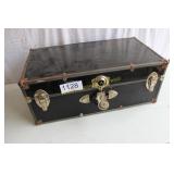 Vtg. Black Steel-Clad Steamer Trunk