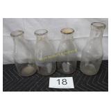 (4) Clear Glass Vintage 1 Qt Milk Bottles