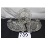Patterned Glass Relish Dishes - (3)