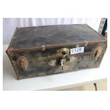 Vtg. Black Steel-Clad Steamer Trunk