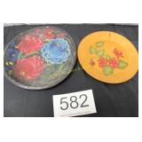 (2) Handpainted Wood Plate/Shallow Bowl