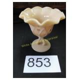 Fenton Peach Crest Handpainted Ruffled Compote