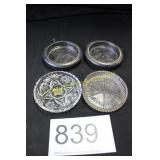 (4) Vtg. Glass Coasters Inc. (2) w/Silverplated Ri