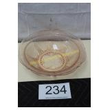 Pink Depression Glass Etched Floral Serving Bowl