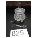 Rare 3 Piece EAPG Footed Condiment Jar w/Spoon
