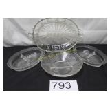Set of 4 Divided Clear Glass Dishes
