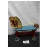 Antique Gong Bell Wooden Ride In Horse