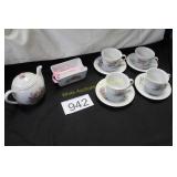 Matched Hallmark Tea Cups & Teapot w/Tea Caddy