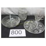 2 Sets of Matching Pattern Clear Glass Dishes
