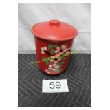 Stoneware Lidded Red/Flowered H/P Cookie Jar