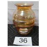 8' Iridescent Flora-Gold Amber Carnival Glass Vase